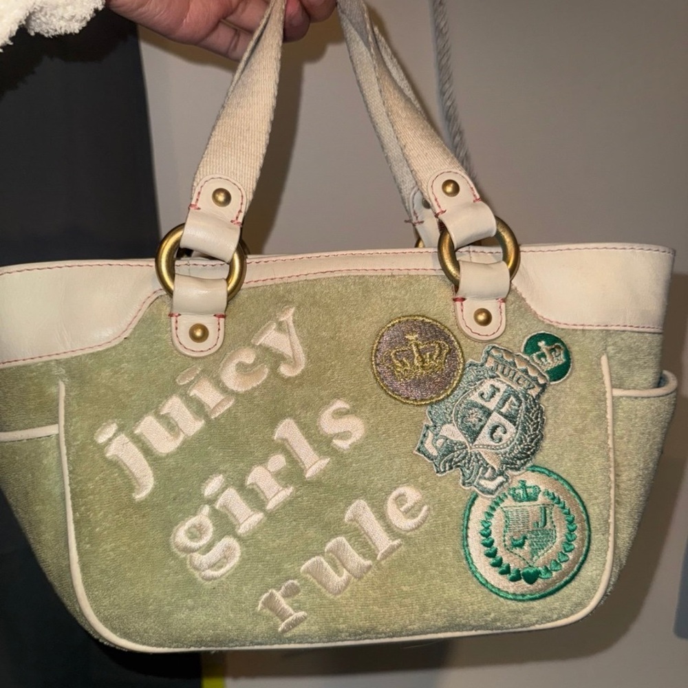 Juicy Couture Green and Cream Shoulder Bag with Gold Hardware
